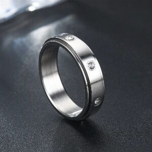 Stainless Steel Spinner Ring Rotatable Fidget Band with CZ Accents Unisex Size 8